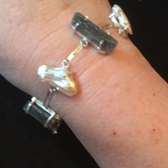 Unique Genuine Kyanite & Natural Pearls Bracelet - Picture 3 of 8